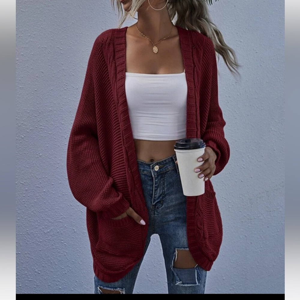 Double pocket batwing sleeve cardigan